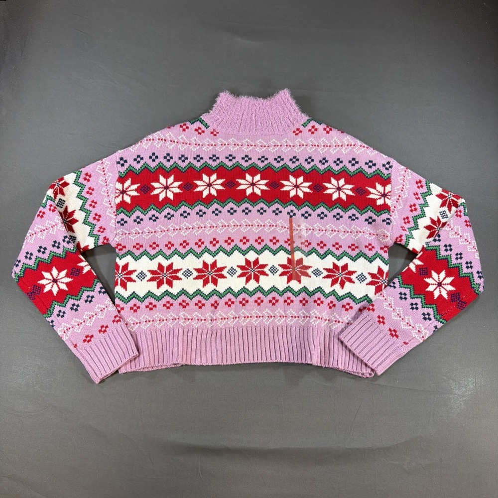 Vintage 33 Degrees Sweater Womens XS Pink Red Holiday Christmas Poinsettia